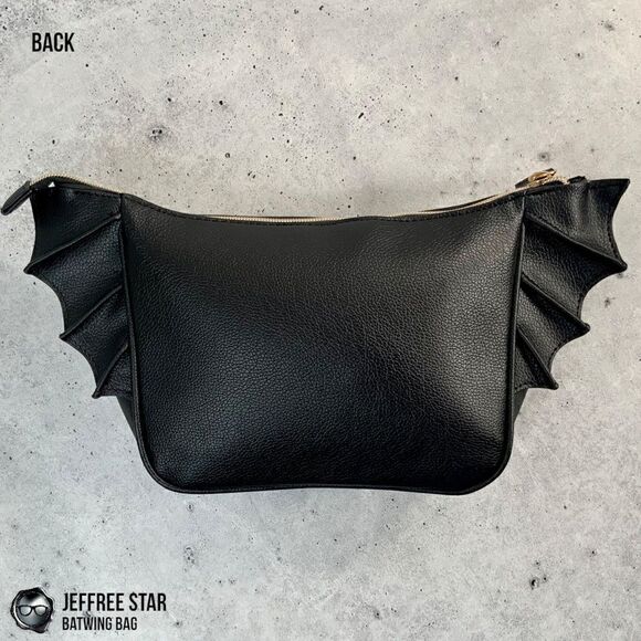 JEFFREE STAR BAT PURSE ZIPPER MAKEUP COSMETIC BAG IN BLACK VEGAN LEATHER BATWING - Picture 14 of 16